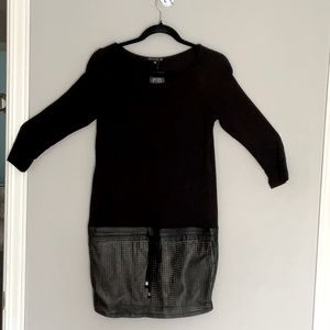 Black dress, jersey top with a pleather skirt